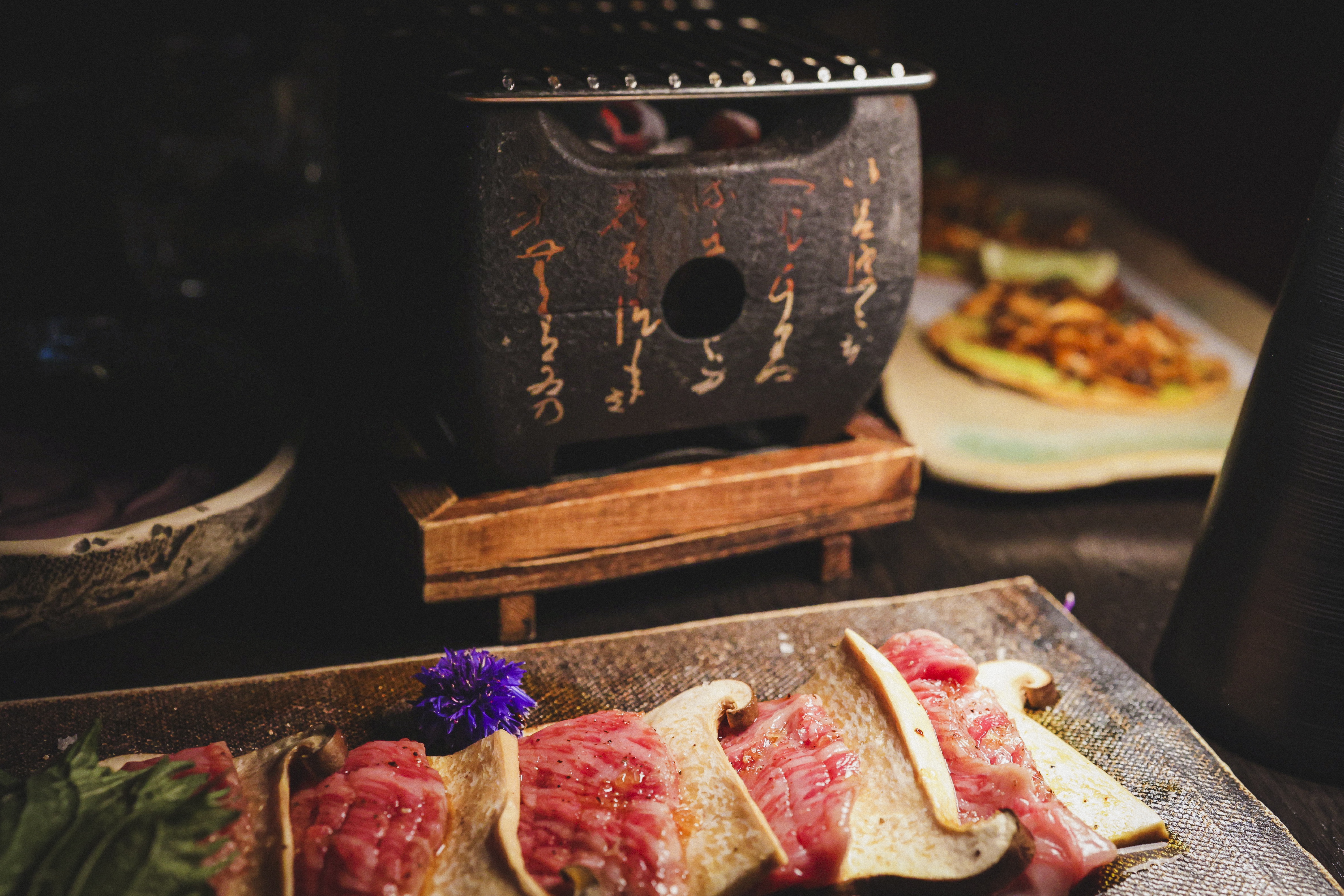 Tabletop Hibachi Grill GF Japanese grade A5 wagyu beef, eryngii mushroom (cooked at the table)